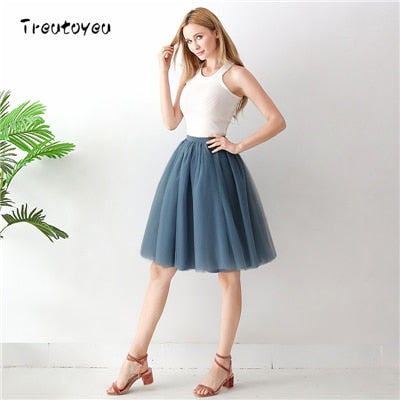 Gothic 7 Layers 65cm Mix Colors Tutu Tulle Skirt Women Streetwear High Waist Pleated Midi Skirts spudniczki jupe rokken faldas