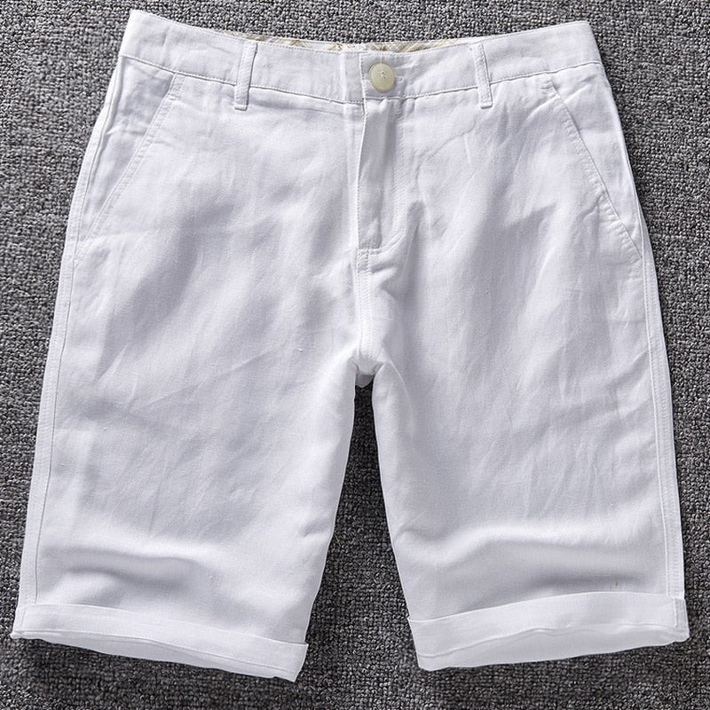 Pantalones cortos de lino nuevos de diseñador para hombre, pantalones cortos informales de playa para hombre, pantalones cortos Cargo sólidos de ocio salvaje para hombre, bermudas masculinas