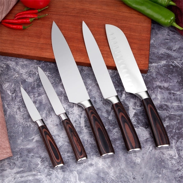 Mokithand Kitchen Knife Set Professional Japanese Chef Knives 7CR17 High Carbon Stainless Steel Meat Santoku Paring Knife