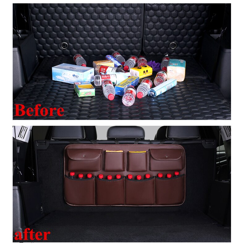 2023 New PU leather Car Rear Seat Back Storage Bag Multi-use Car Trunk Organizer Auto Stowing Tidying Auto Interior Accessories