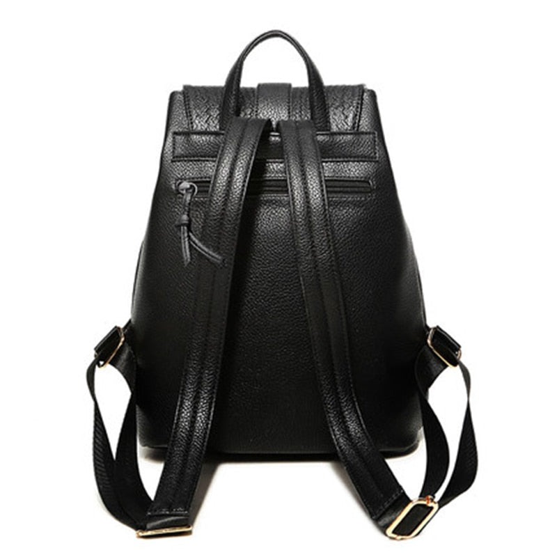 Nuevo bolso trasero para mujer, mochilas Preppy de cuero PU para chicas adolescentes, mochilas escolares para mujer, Mochila informal negra, Mochila femenina