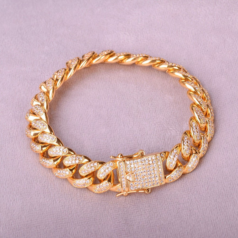 Bubble Letter Miami Cuban Link Bracelet for Men Real Gold Plated Hip Hop Jewelry