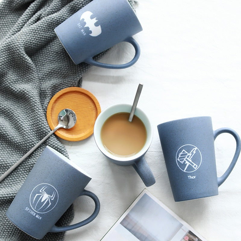 Taza de superhéroe con cubierta de madera y cuchara, tazas de Color puro, taza, herramienta de cocina, regalo