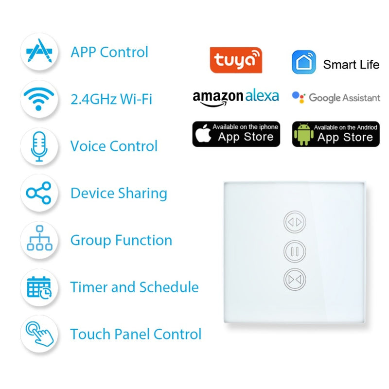 Tuya Smart WiFi Vorhang Jalousien Schalter für Rollladen Elektrischer Rohrmotor Google Home Alexa Echo Smart Home App Timer