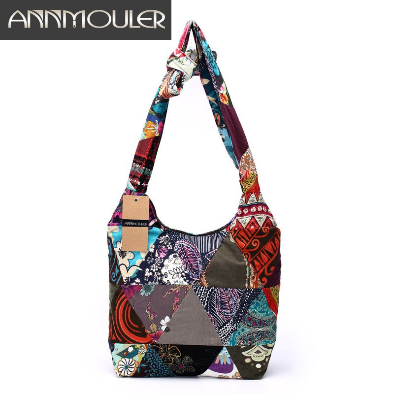 Annmouler Marke Frauen Sling Umhängetasche Baumwollgewebe Handtaschen Große Umhängetasche Floral Hobo Bag Hippie Patchwork Hippie Bag