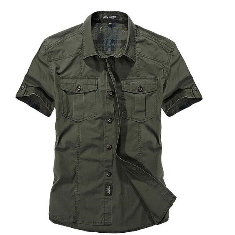 AFS ZDJP hombres 2018 nuevo verano hombres sólido militar manga corta camisas algodón transpirable Chemise homme suelta ejército camisa