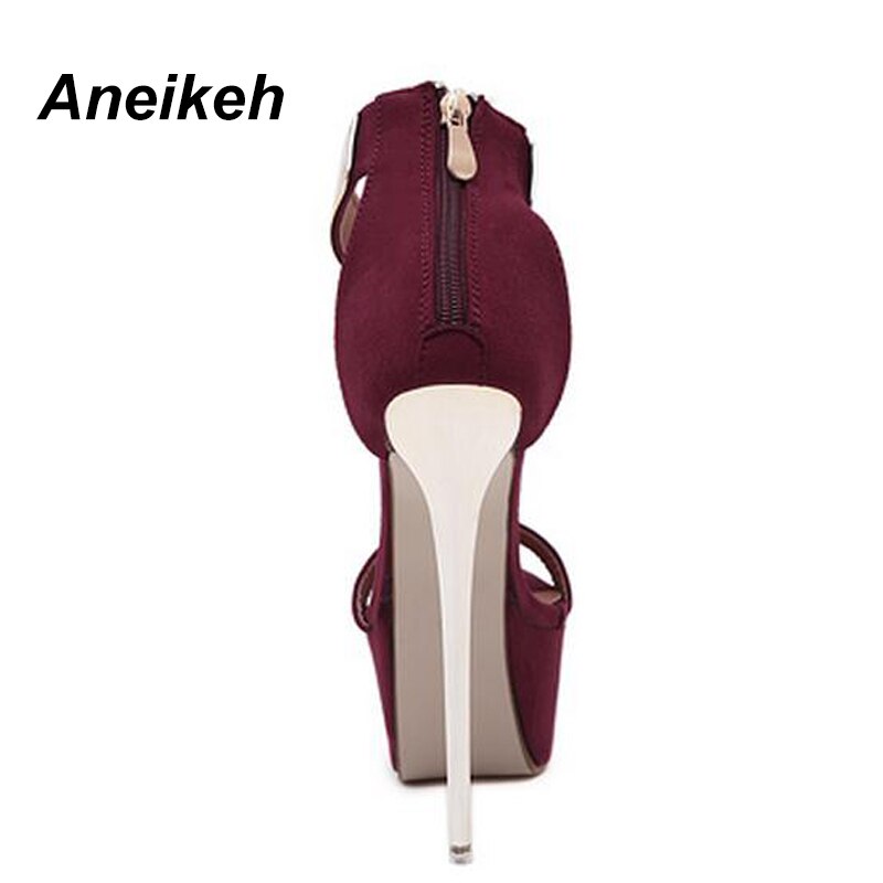 Aneikeh Ankle Strap Heels Plateau Sandalen Party Schuhe für Damen Hochzeit Pumps 16cm High Heels Pailletten Gladiator Sandalen Schwarz