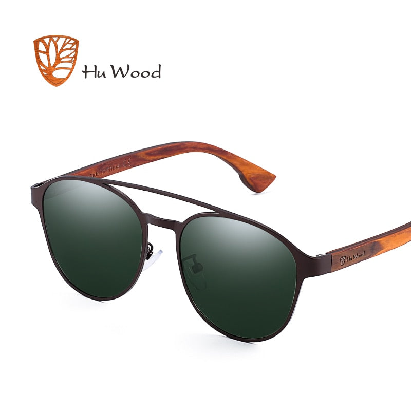 Gafas de sol polarizadas de madera HU, bisagra de resorte de madera, marco de acero inoxidable, gafas de sol para mujer para hombre, lentes con protección UV400 GR8041