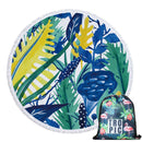 Green Leaves Summer Round Beach Towel Microfiber with Drawstring Backpack Bag Bath Towels Mat Bikini Cover Up With Tassels Soft