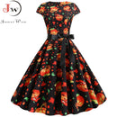 Pumpkin Print Halloween Women 2022 Summer O Neck Short Sleeve Party Robe Femme Elegant Vintage Dresses