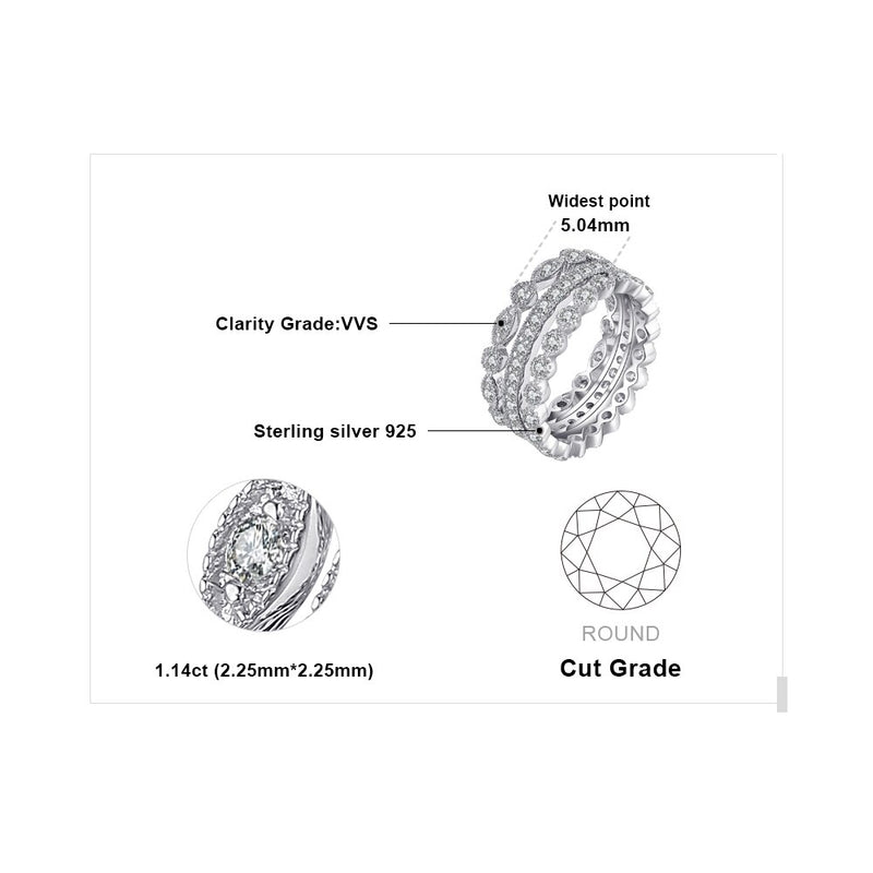 JewelryPalace 925 Sterling Silver Ring, Cubic Zirconia Stackable Ring Set, Wedding Band Rings Simulated Diamond Rings for Women