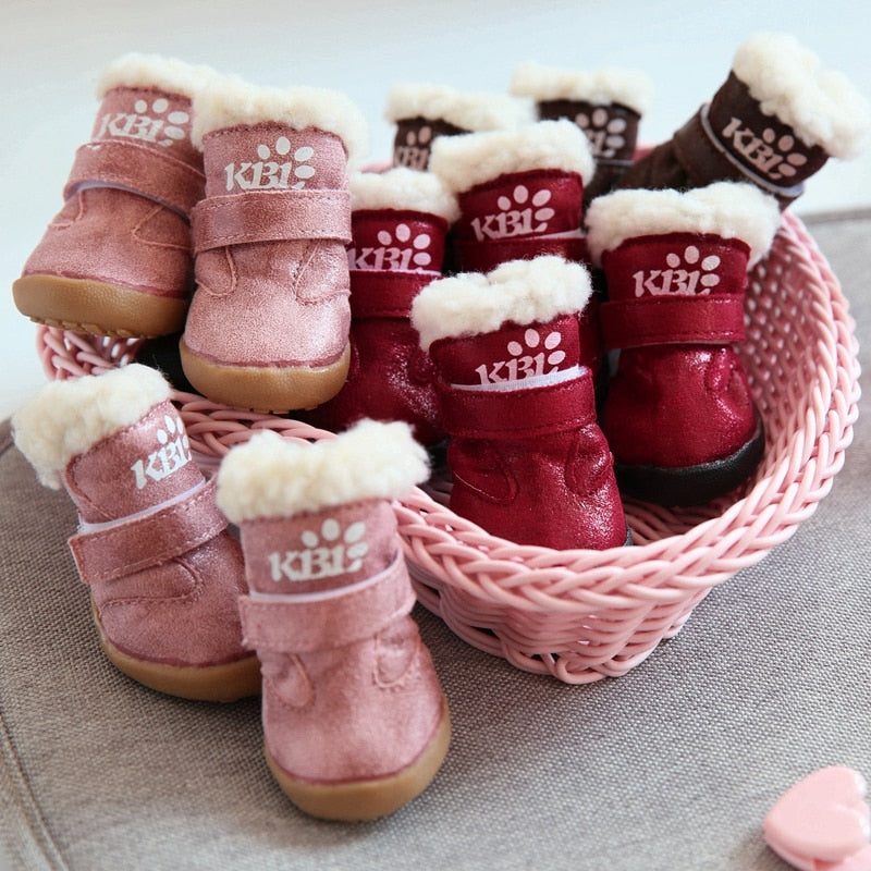 4pcs/set Snow dog clothing &amp; shoes Winter Cotton Shoes For Dog Yorkshir Anti Slip Warm Puppy Lot Little Small Animal Accessories