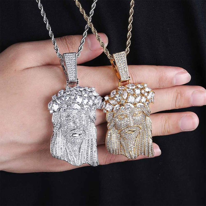 JINAO New Big Jesus Necklace &amp; Pendant With Tennis Chain gold Color Iced Out Cubic Zircon Men&