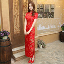 Red Chinese Women Dress Vintage Satin Qipao Sexy Long Slim Cheongsam Hot Sale Flower Dress Size S M XL XXL 3X4XL 5XL 6XL JA13