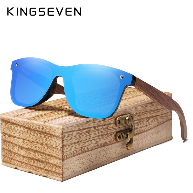 Gafas de sol KINGSEVEN a la moda para hombre, gafas de sol polarizadas con espejo de madera de nogal UV400, gafas de sol para mujer, diseño de marca, tonos coloridos hechos a mano