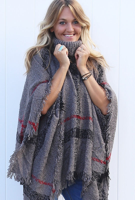 Suéter de invierno Poncho de punto para mujer Bufanda de cuello alto para mujer Suéteres y jerséis cálidos gruesos Poncho y capas