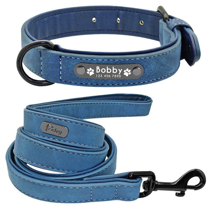 Collar de cuero para perro, juego de correas, collares de perros suaves personalizados, acolchado de plomo para perros pequeños, medianos y grandes, Pitbull, Bulldog francés