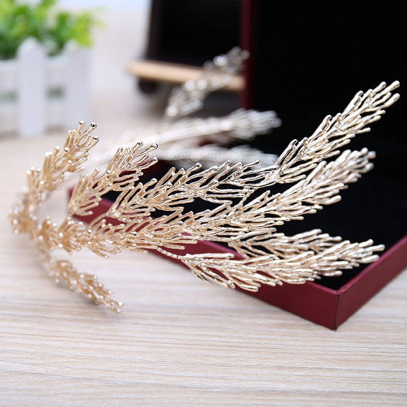 Irregular Baroque Crowns Gold Leaf Headband Hair Jewelry Wedding Hair Accessories Princess Tiara  Bridal Headpiece Headbands