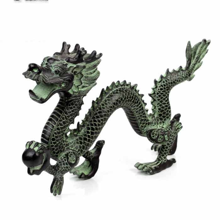 Feng Shui bronze dragon catching beads ornaments lucky home crafts decorative art