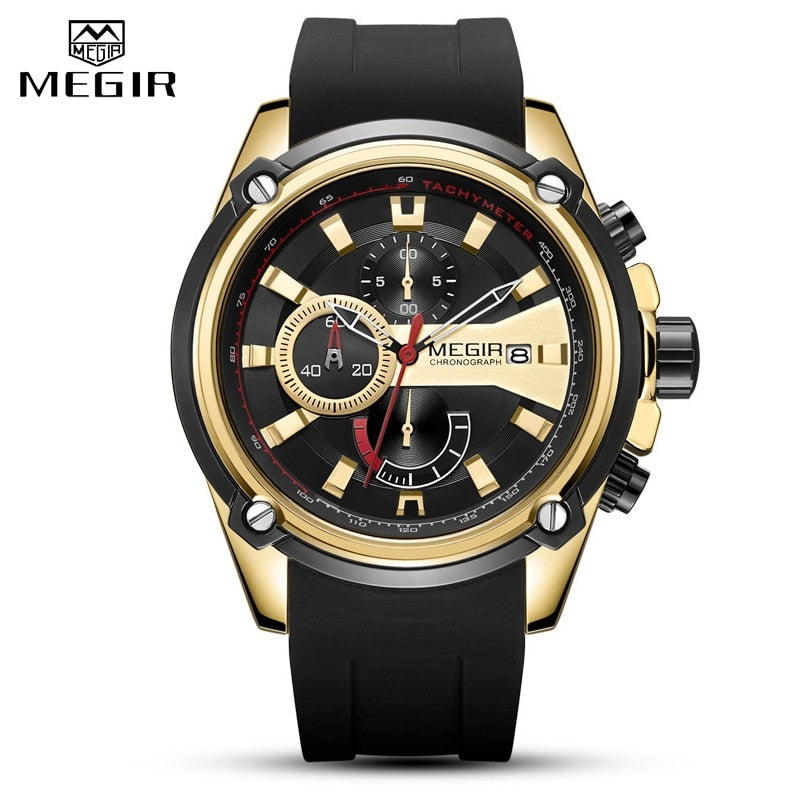 Reloj MEGIR de moda para hombre, cronógrafo de lujo de marca superior, relojes deportivos impermeables para hombre, reloj de pulsera militar con fecha automática de silicona