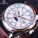 Forsining Moon Phase Shanghai Movement Rose Gold Case Brown Leather Strap Men Watch Top Brand Luxury Automatic Self Wind Watch