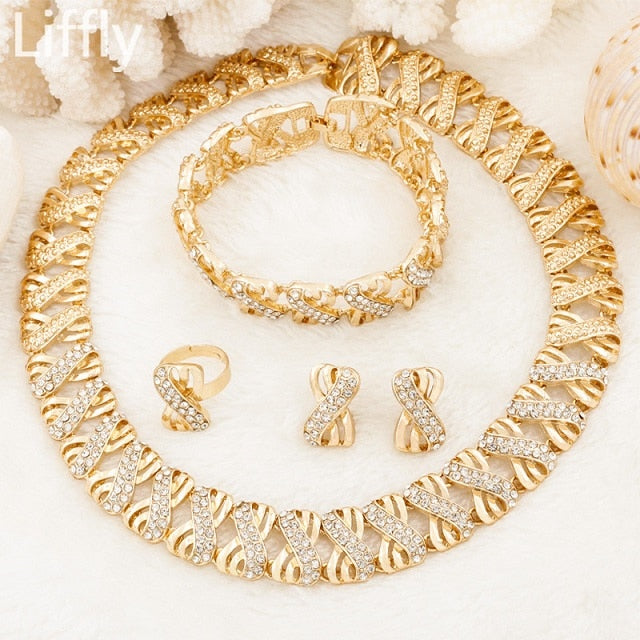 Liffly Nigeria Jewelry Sets for Women Africa Beads Jewelry Set Dubai Gold Wedding Bridal Fashion Jewelry Sets Womens Accessories