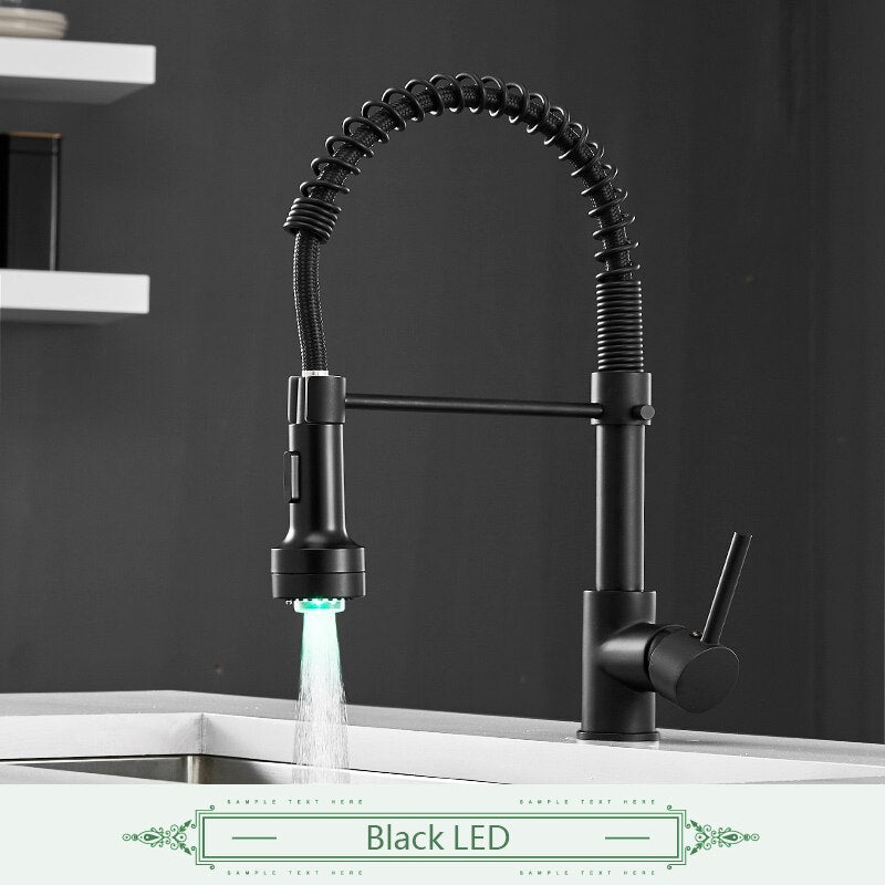 FLG Spring Style Kitchen Faucet Brushed Nickel Sink Faucet Pull Out Torneira All Around Swivel 2-Function Water Outlet Mixer Tap