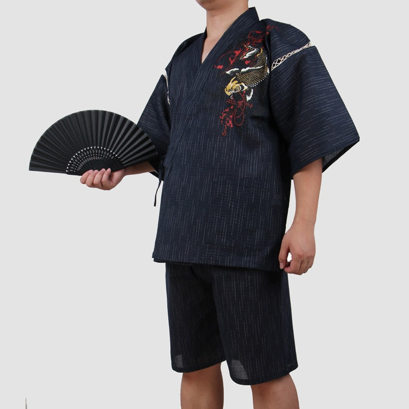 Traditioal Japanese Pajamas Sets Men Yukata Kimono Cotton Male Loose Japan Home Clothing Sleepwear Bathrobe Leisure Wear A52508