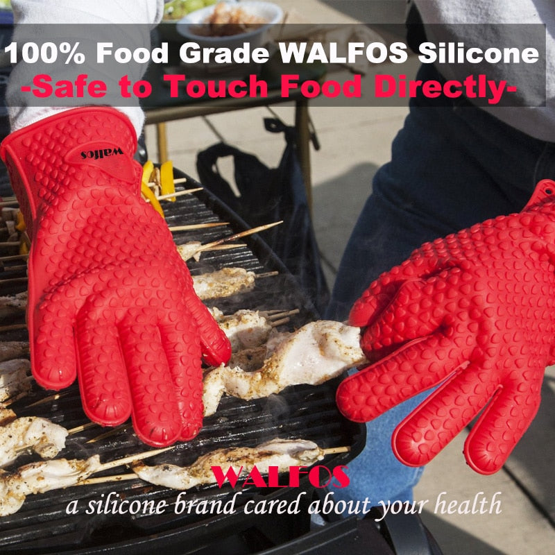 WALFOS 1 Piece Food Grade Cooking Baking BBQ Glove Heat Resistant Silicone BBQ Grill Glove Barbecue Grilling Glove BBQ Tools