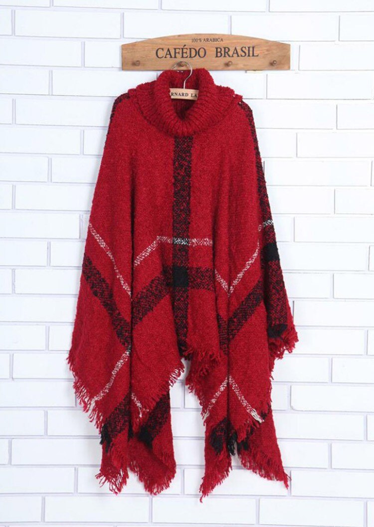 Suéter de invierno Poncho de punto para mujer Bufanda de cuello alto para mujer Suéteres y jerséis cálidos gruesos Poncho y capas