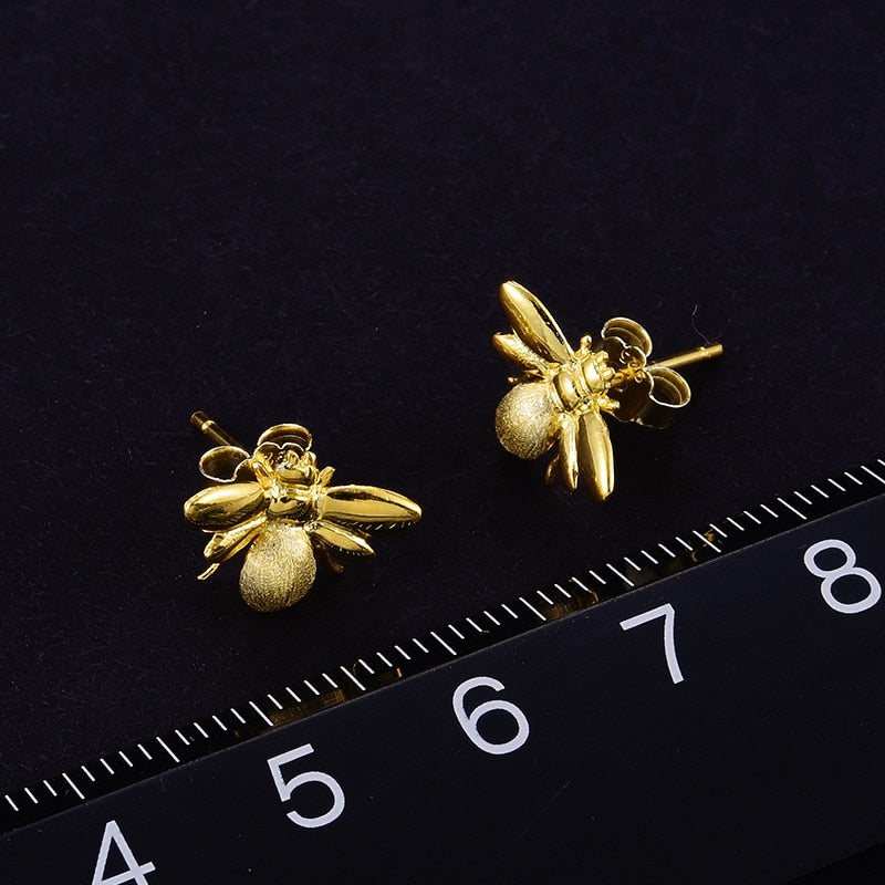 Lotus Fun Real 925 Sterling Silver Bee Earrings Natural Designer Fine Jewelry Cute 18K Gold Honeybee Stud Earrings for Women