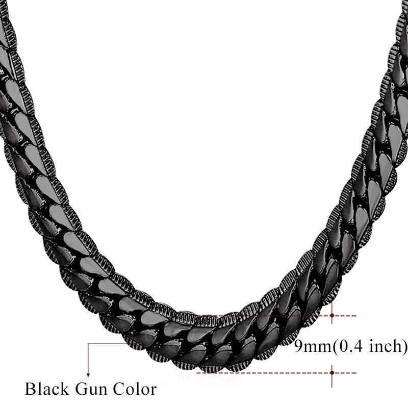 U7 Men Chunky Snake Curb Chain Necklace Gold Plated Black Tone Link Necklace for Men Women 6 /9mm 18" -30" Inches  N08