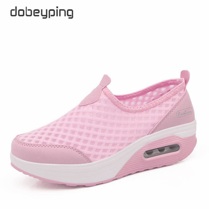 dobeyping Spring Autumn Casual Women Shoes Air Mesh Woman Flats Shoe Flat Platform Ladies Sneakers Slip On Ladies Wedge Footwear