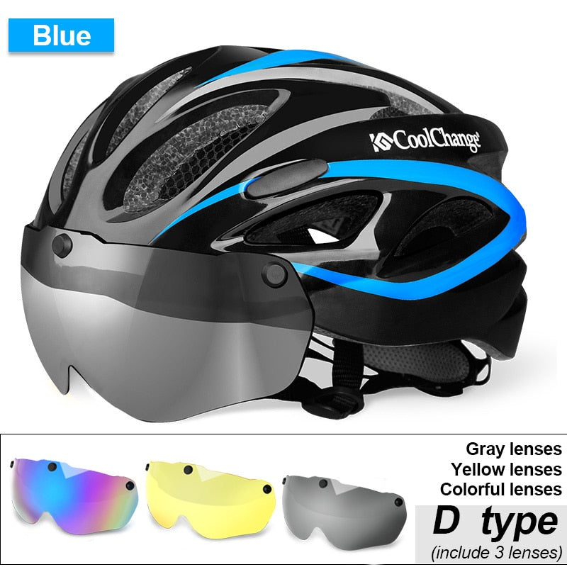 CoolChange Fahrradhelm Integral geformter ultraleichter MTB Fahrradhelm mit Brille Insektennetz Fahrrad Casco Ciclismo 57-62 CM