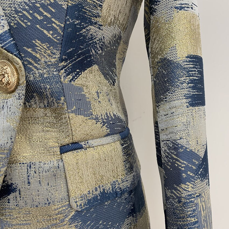 HOCHWERTIGE neue Art und Weise 2022 Designer-Blazer-Jacken-Frauen Löwe-Metallknöpfe zweireihige Farben, die Jacquard-Blazer malen