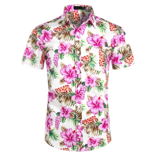 Hawaiian Shirts Mens Tropical Pink Floral Beach Shirt Summer Short Sleeve Vacation Clothing Casual Hawaii Shirt Men USA Size XXL