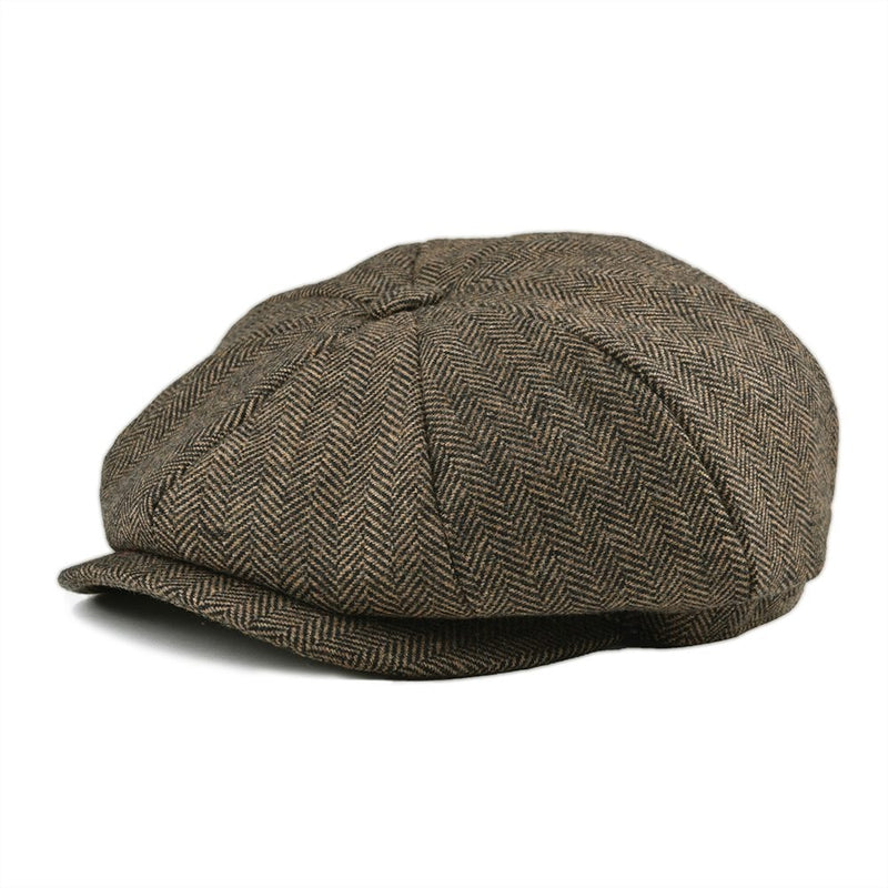 BOTVELA Wool Tweed Newsboy Cap Herringbone Men Women Classic Retro Hat with Soft Lining Driver Cap Black Brown Green 005