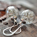 2 Paare 16MM Glaskugel Löwenzahn Samen Ohrringe Öko Ohrring Botanischer Schmuck Natur Echte getrocknete Blumen Ohrhänger für Frauen