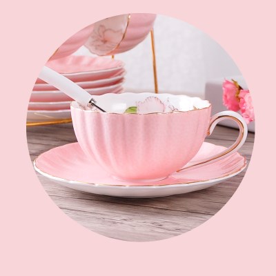 1-6PCS Pink Romantic Pumpkin Coffee Cup Set Kitchen Accessories Bone China Ceramics Tea Cup Organizer English Afternoon Red Tea