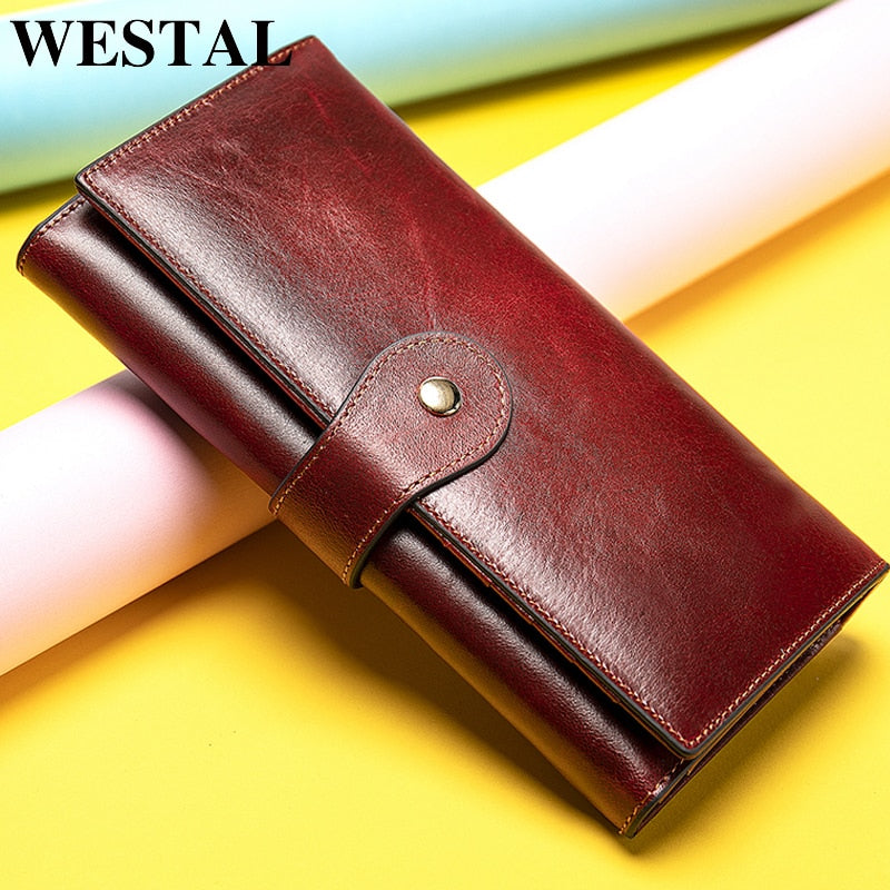 Cartera WESTAL para mujer, cartera de lujo de cuero genuino para mujer, monedero de cuero para mujer, monederos y carteras para tarjetas, bolso de mano