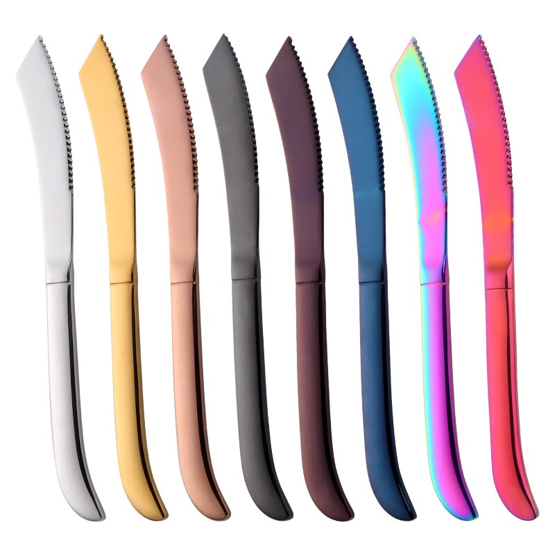 4/6/8pcs Stainless Steel Rainbow Steak Knife Sharp Table Knives Set Restaurant Cutlery Dinner Knife Black Dinnerware Set