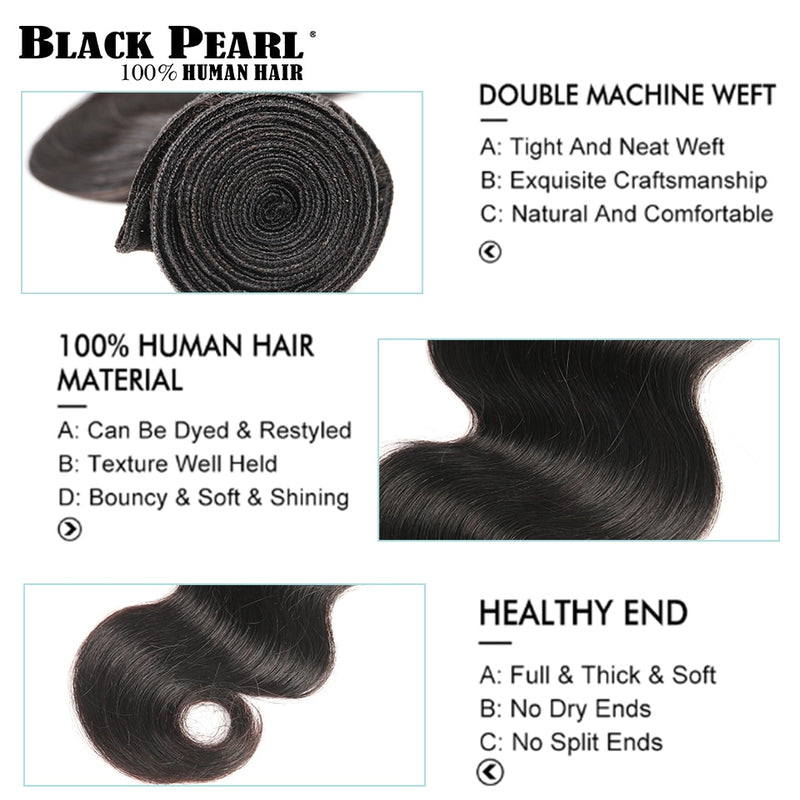 Black Pearl Body Wave Bundles mit Frontverschluss Brasilianisches Haar Menschenhaarbündel mit Frontal Non Remy 13X4 Lace Frontal