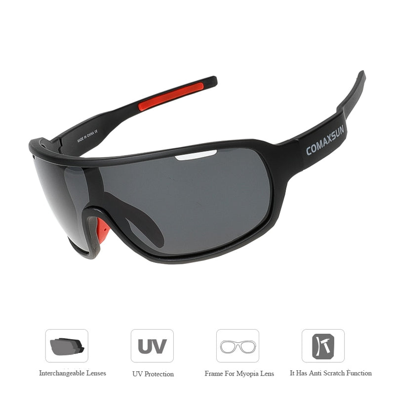 COMAXSUN Polarisierte Fahrradbrille Fahrradreitschutzbrille Fahren Angeln Outdoor Sport Sonnenbrille UV 400 3 Linsen