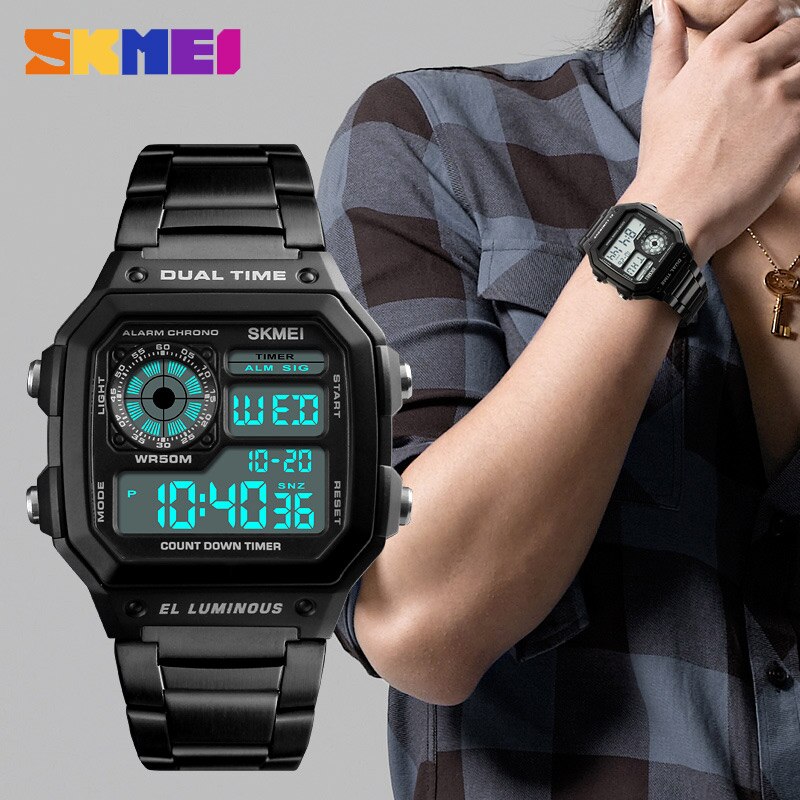 SKMEI 1335 Digital Watches For Mens 2 Time Chrono Men Wristwatches Fashion Sport Male Watch Clock Retro reloj hombre