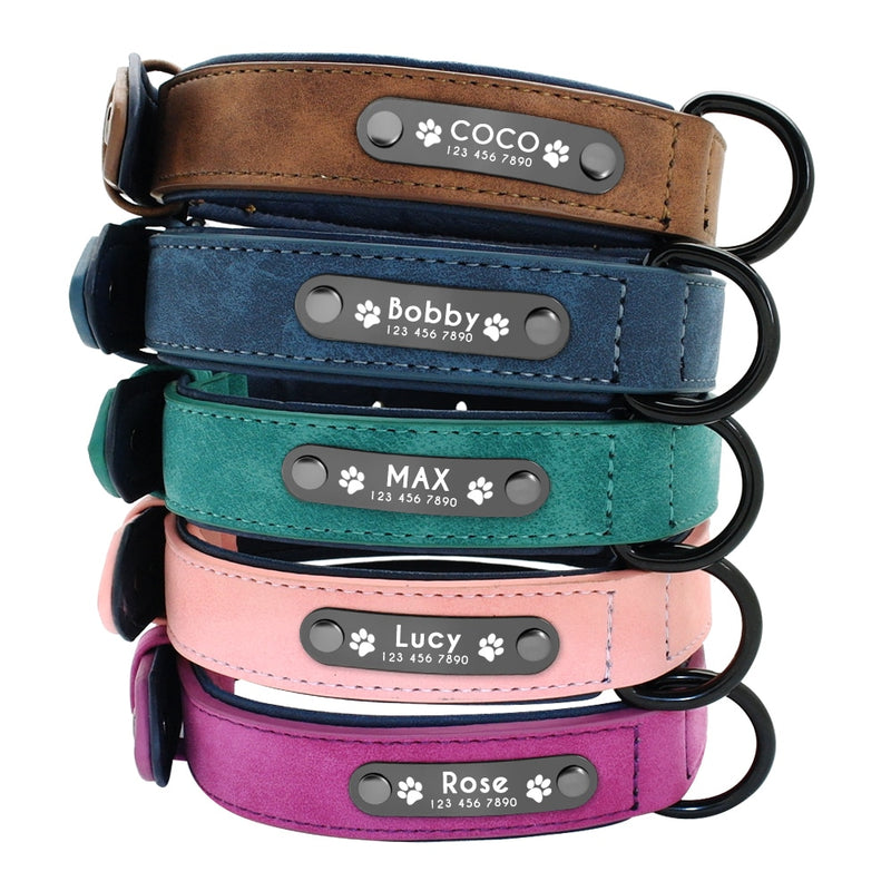 Collar de cuero para perro, juego de correas, collares de perros suaves personalizados, acolchado de plomo para perros pequeños, medianos y grandes, Pitbull, Bulldog francés