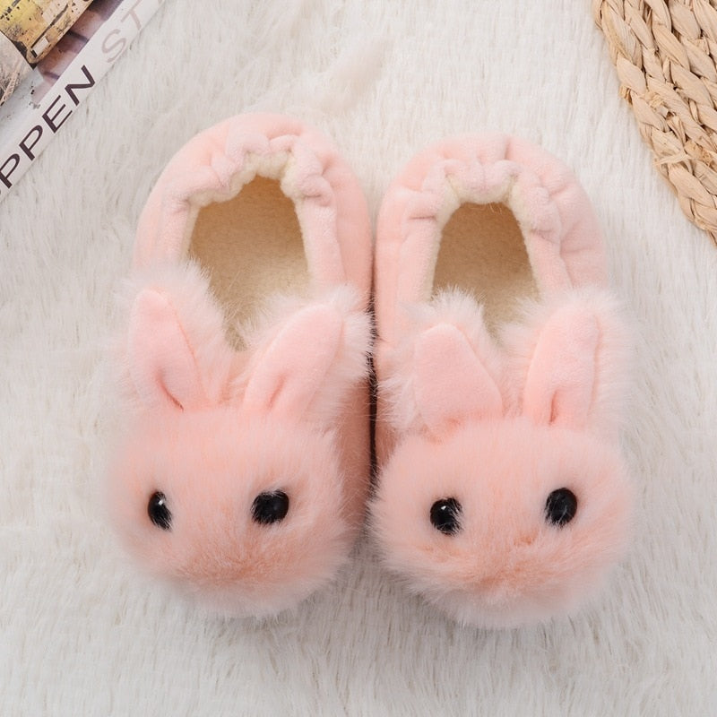 Kocotree Children Cotton Shoes Kids Home Slippers Boys And Girls Baby Cute Rabbit Ears Plush Ball Thickening Warm Indoor Shoes