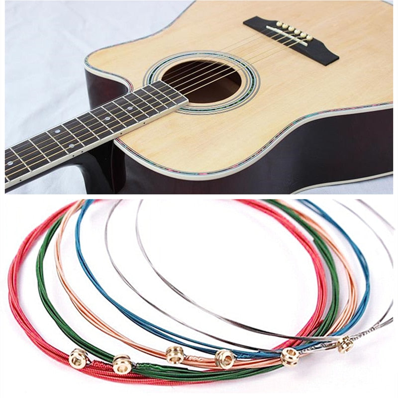1 Set 6Pcs Rainbow Colorful Guitar Strings E-A for Acoustic Folk Guitar Classic Guitar Multi Color Guitar Parts