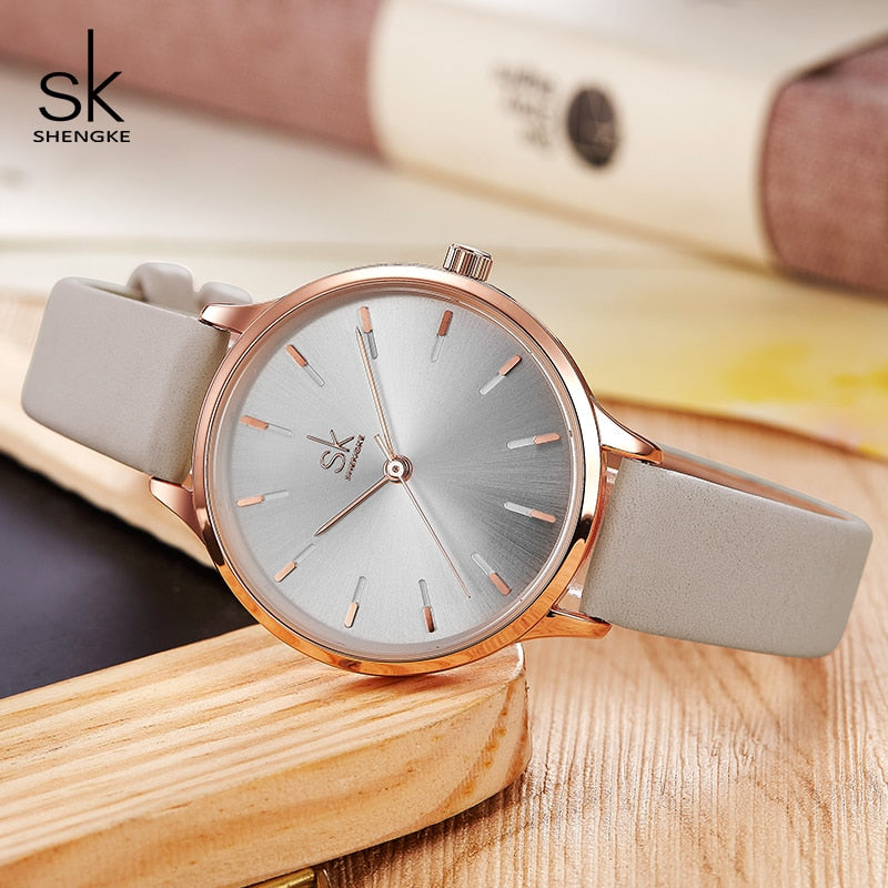 Shengke Clearance Casual Watch For Women Adjustable Leather Strap Reloj Mujer Quartz Watch Women Fashion Black Montre Femme