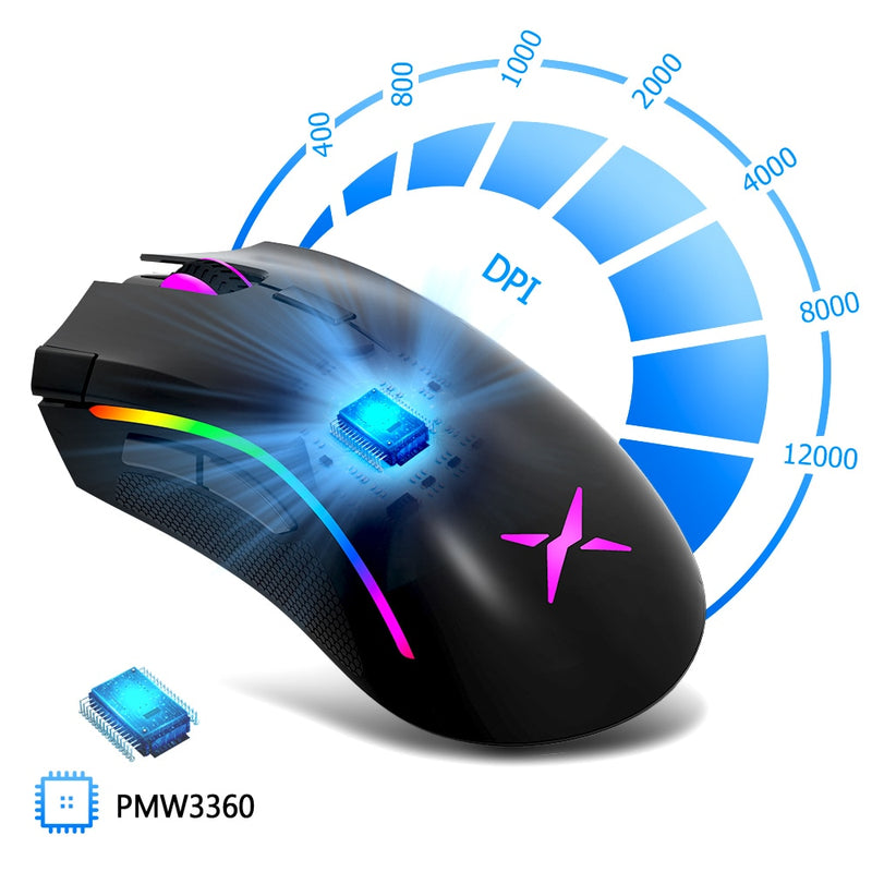 Delux M625 PMW3360 Sensor Gaming Mouse 12000DPI 7 Botones programables RGB Retroiluminación Ratones con cable con tecla de fuego para FPS Gamer