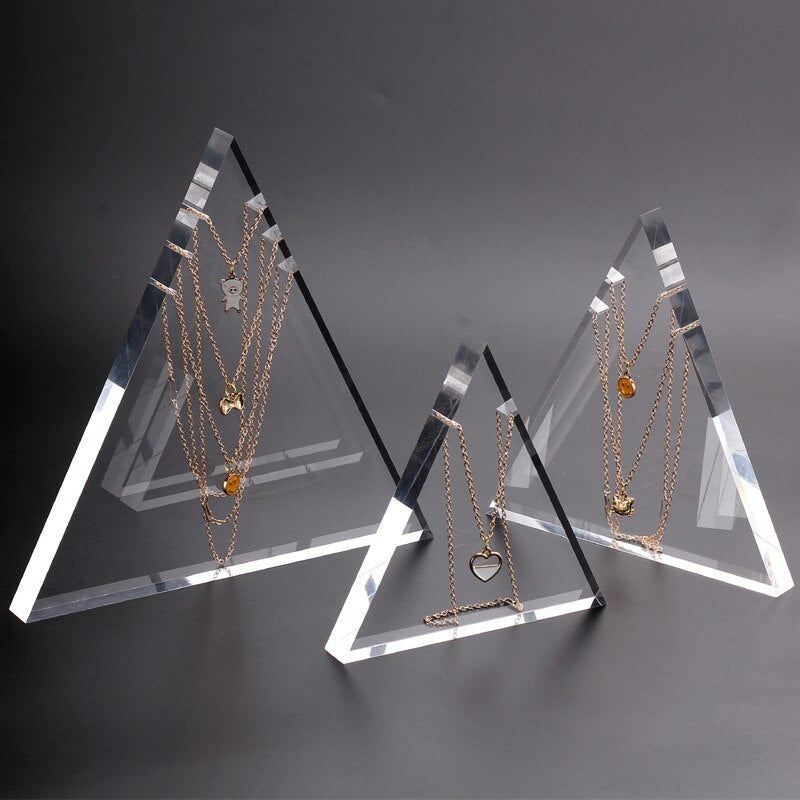 Colgante de acrílico sólido para collar, cadena, soporte de joyería, soporte de exhibición, accesorio de fotografía, organizador colgante triangular de Lucite transparente
